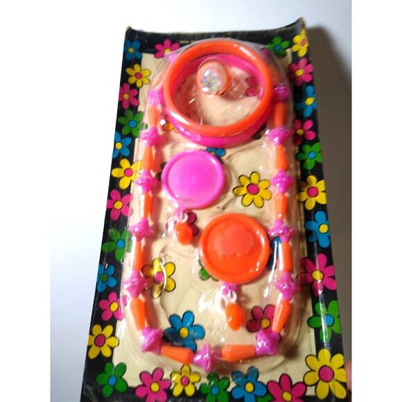 Mod Jewelry SEALED Retro Vintage Set Ear Rings Necklace Sealed Hong Kong 1970's - Picture 2 of 7